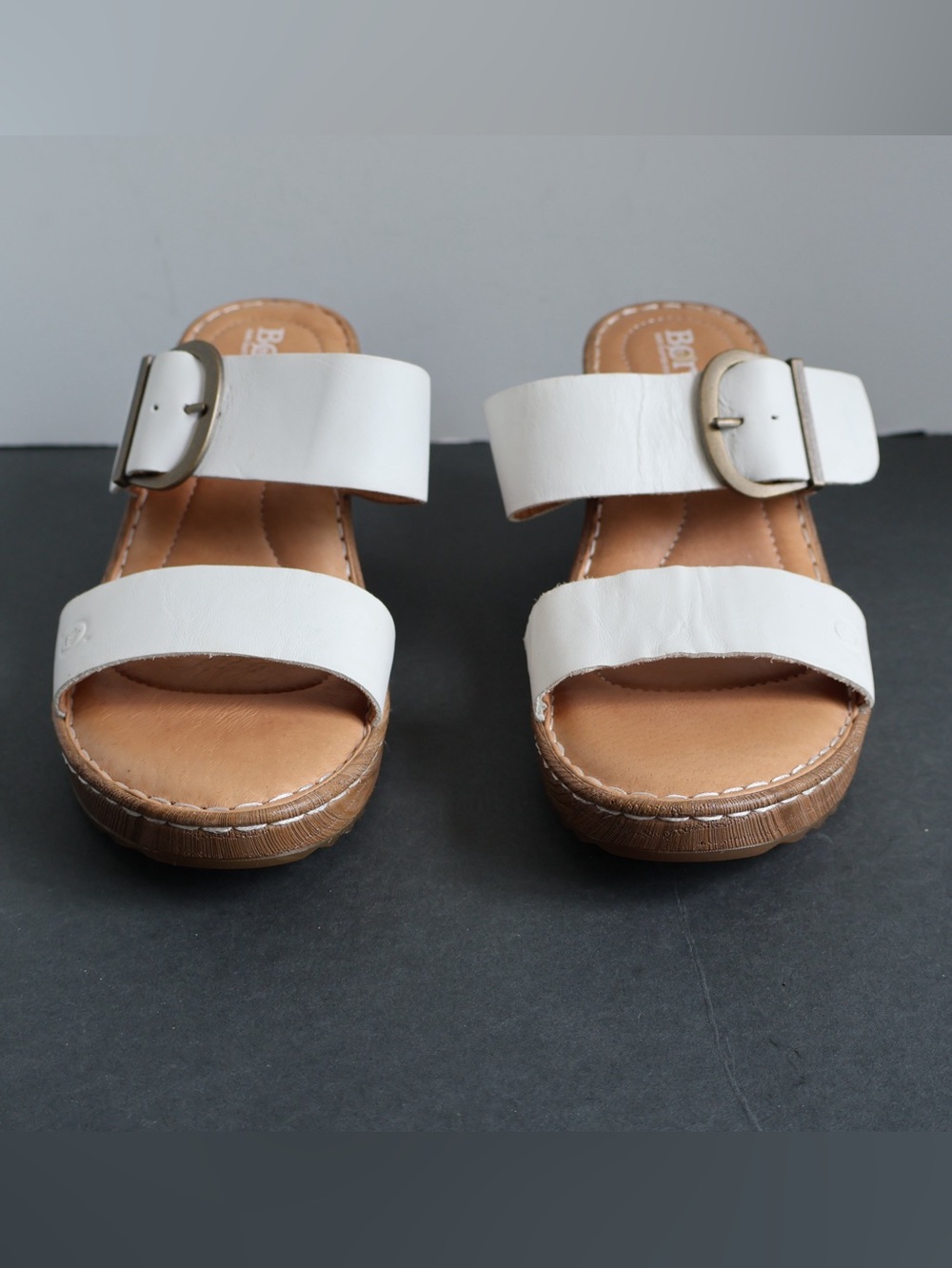 Born Emily White Leather Wedge Sandals Size 8M - Picture 4 of 12